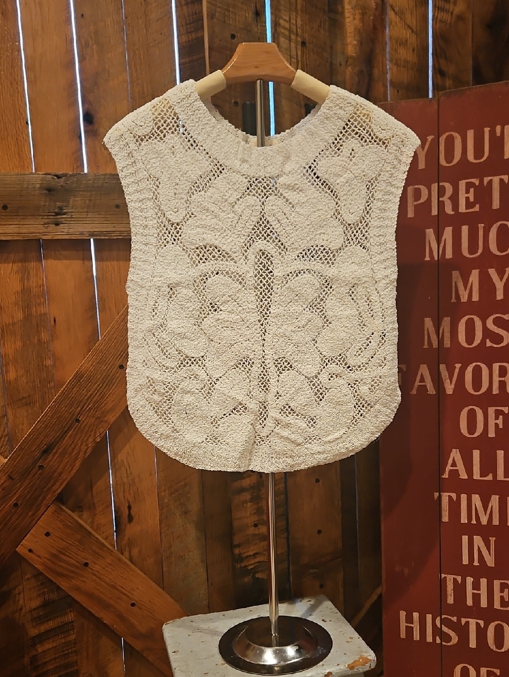 388 POL Cream Crochet Knit Sleeveless Top